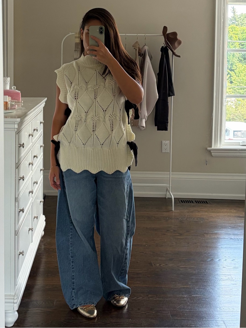 Cream Knit Sleeveless Sweater Vest with Side Ties